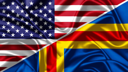 United waving flag of USA and Aland