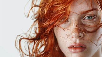 A woman with copper-colored red hair on a light background.