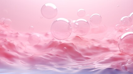 Soothing Abstract Pink Background with Floating Bubbles and Fluid Waves