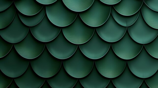 Intricate ombre fish scale art deco wallpaper, dark green transitioning to light emerald, seamless pattern, focus cover all object, deep dept of field