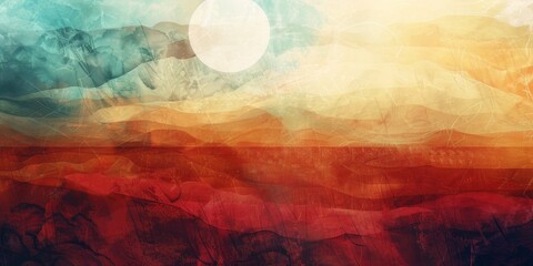 Abstract Landscape Wallpaper with Flat Design Elements, Evoking Beauty and Nature in a Serene Atmosphere. High-Definition AI-Generated Art