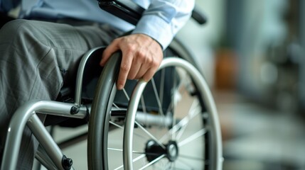 Obraz premium The hand on wheelchair wheel
