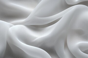 Delicate and elegant white fabric texture with abstract wave pattern. Detailed close up of soft wavy textile material background. Showcasing craftsmanship and luxury design