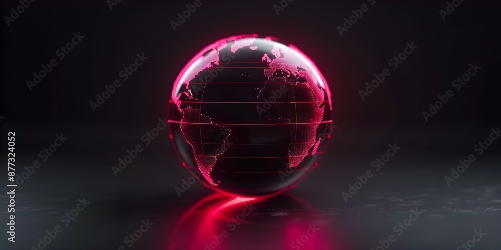 Poster 3d rendering of a globe with neon grid lines symbolizing technological progress. concept technology,