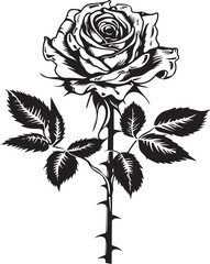a drawing of black and white rose flower silhouette