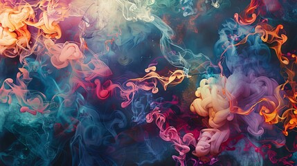 Abstract Swirling Colorful Ink in Water