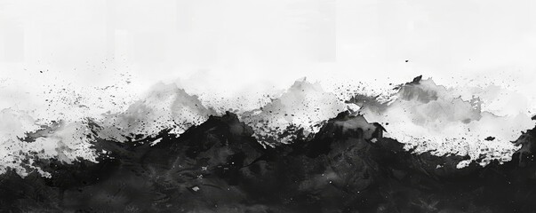 Abstract Watercolor Mountains in Black and White