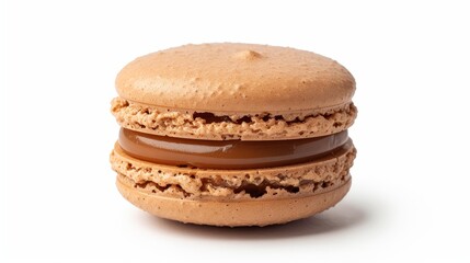 Caramel Filled Macaron on White Background