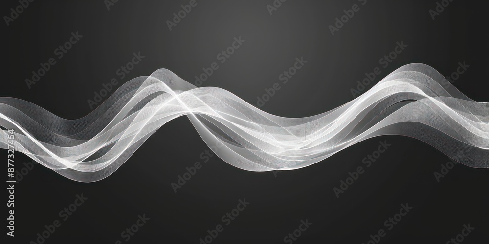 Wall mural a white wave line design element isolated on a black background, presenting abstract, simple wavy li