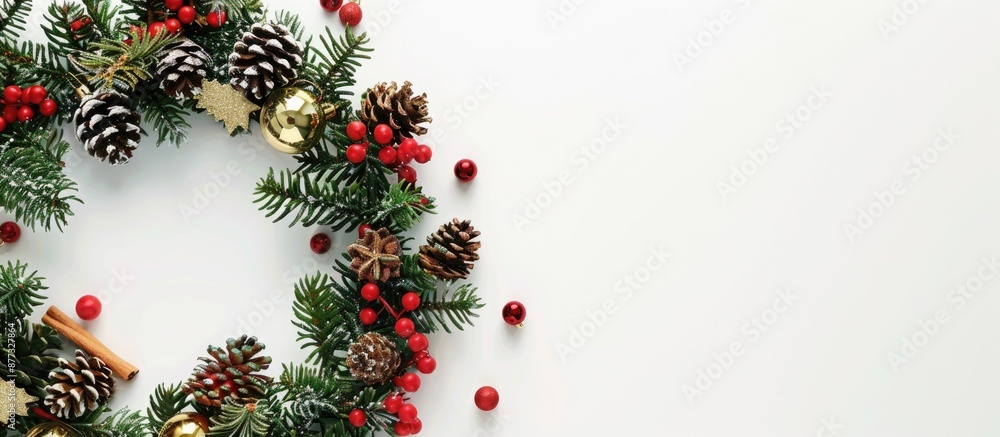 Poster green christmas wreath on a white background ideal for new year postcards and christmas ads with spa