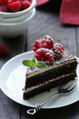 chocolate cake with fresh raspberries for dessert