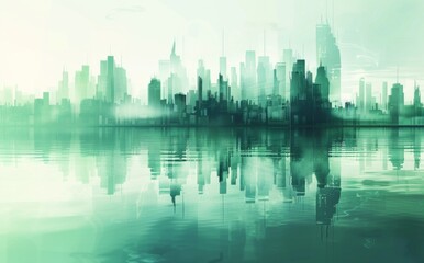 Obraz premium Abstract Vector Illustration, Futuristic green Urban city Landscape with Advanced Smart City Technology, de- urbanization concept, Graphic Resources, Wallpapers, Brochure, banner design, Advertising, 
