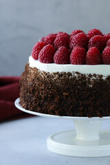 chocolate cake with fresh raspberries for dessert