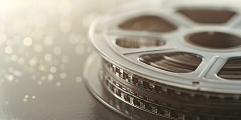 Naklejka premium Vintage sepia-toned film reel with a grainy texture. Concept Vintage Aesthetics, Sepia Tones, Film Reel, Grainy Texture