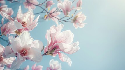 Delicate Magnolia Blossoms Against a Soft Blue Sky