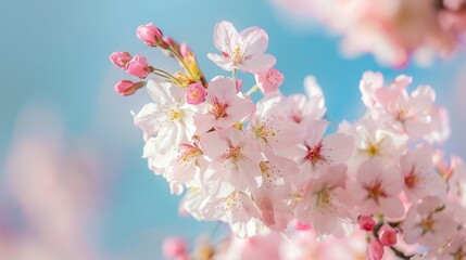 Delicate Pink Cherry Blossoms Against a Blue Sky