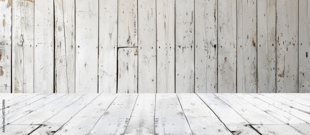 Poster top view of a white wooden table providing a blank area for design against a backdrop of a textured 