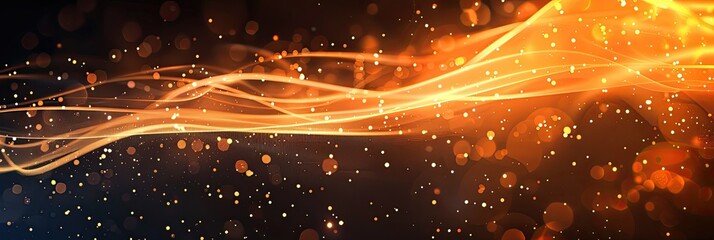 Abstract black and orange background with neon light effects