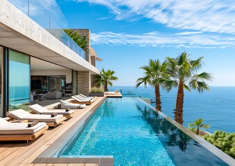 Fototapeta premium Luxury Villa with Infinity Pool Overlooking the Ocean
