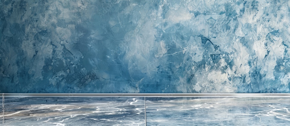 Poster a vintage stone floor with a polished texture resembling marble set against a blue cement backdrop p