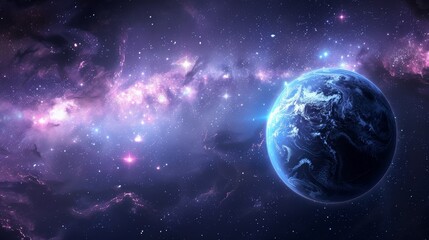 Obraz premium Earthlike Planet in a Starry Galaxy