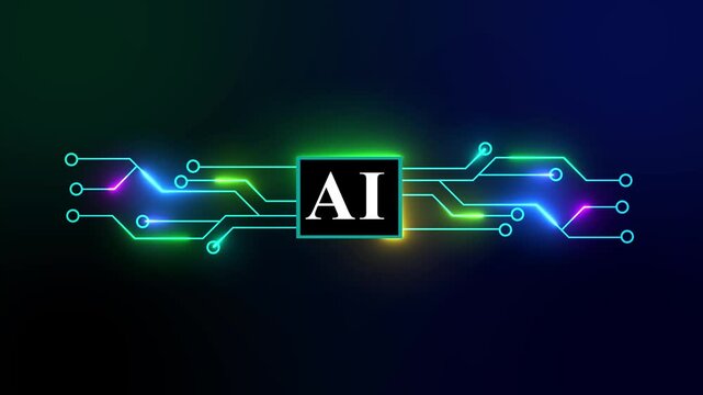 Animated  AI Glowing Circuit Board with Futuristic Screen. AI icon white color.