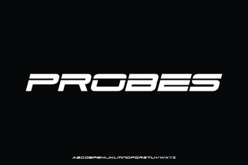 Wide futuristic probes sans serif alphabet display font vector illustration