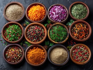 Variety of Spices in Wooden Bowls