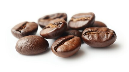 Roasted coffee beans on a white background