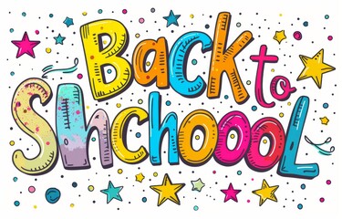 Fototapeta premium Colorful Back to School Typography Design with Stars and Musical Notes