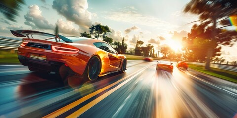 car driving on the road, sport car racing competition