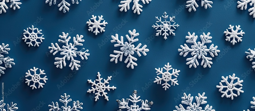 Poster overhead flat lay of a christmas snowflake pattern showcasing a copy space image