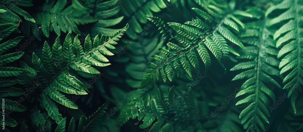 Poster close up of fern leaves creating an abstract nature background with copy space image