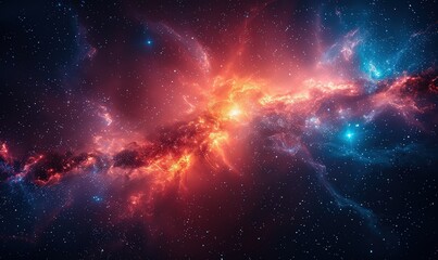 Naklejka premium Beautiful galaxy and nebula in the night sky. Starry background perfect for astronomy and science enthusiasts. Glowing cosmic light 