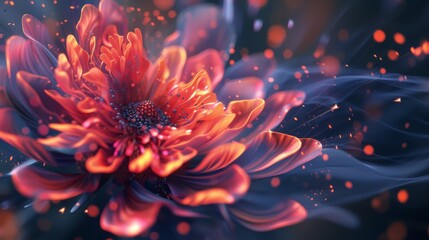 A beautiful abstract design of an iridescent flower in the shape of with an explosion effect, on a black background