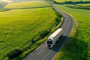 White Semi-Truck on a Winding Country Road