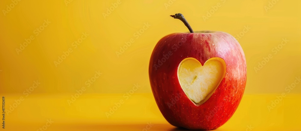 Poster an apple with a heart shaped cutout on a bright backdrop symbolizing health with copy space image