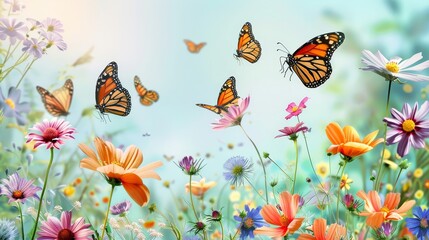 Vibrant Butterflies Soaring Over Blooming Wildflowers