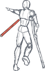 Hurt man with crutch draw