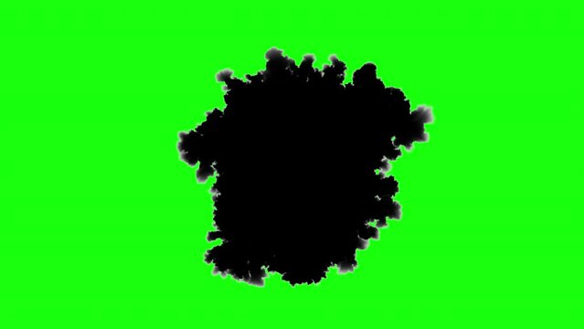 Ink spreading video transition, isolated on green screen. Black paint expanding