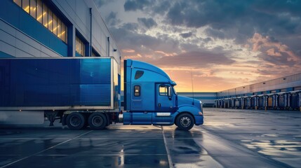 Empty Truck Waiting at Warehouse Parking Lot for Next Hauler Delivery