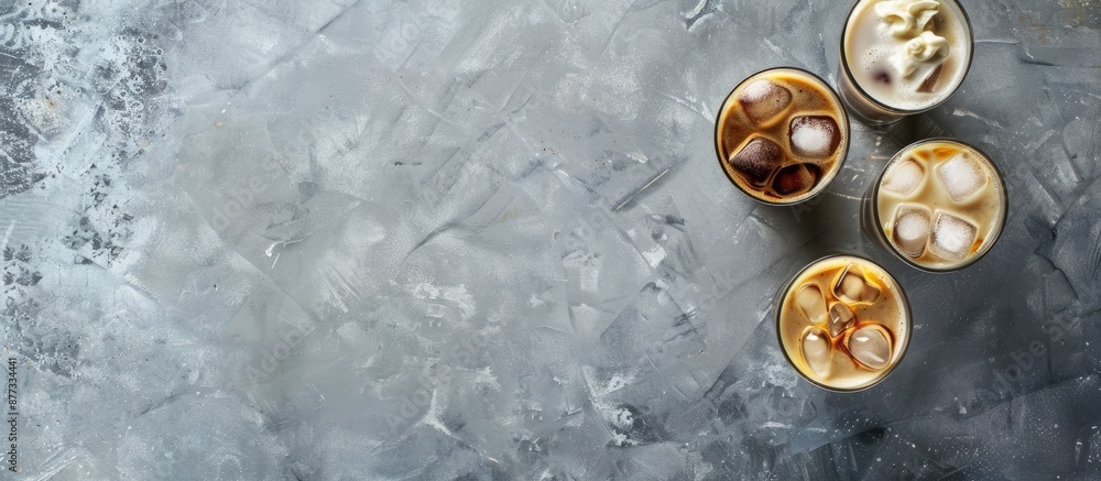 Canvas Prints Gray background set with ice coffee featuring milk and cream Ample copy space image dedicated to food background