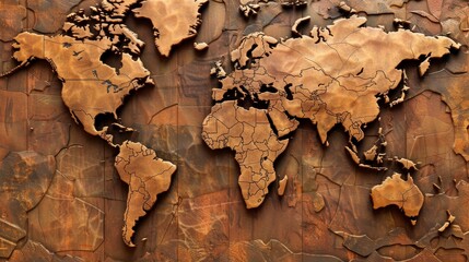 Fototapeta premium World Map Carved in Wood - Artistic Abstract