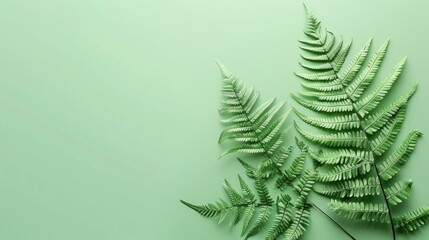 Soft focus of fern leaf on green background with copy space
