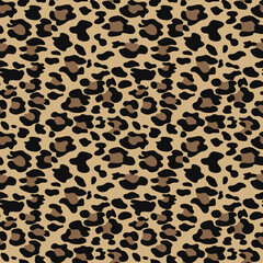 Leopard print vector seamless pattern, trendy wild cat design
