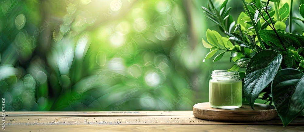 Poster product displayed on a table with a natural green background to create a serene atmosphere ideal for