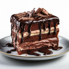 Obraz premium Delicious Layered Chocolate Cake with Rich Chocolate Drizzle and Topped with Chocolate Shavings