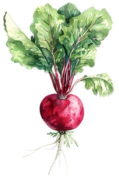 recommend clip art: Vibrant Watercolor Illustration of Juicy Red Radish Clipart for Garden-Fresh Themes
