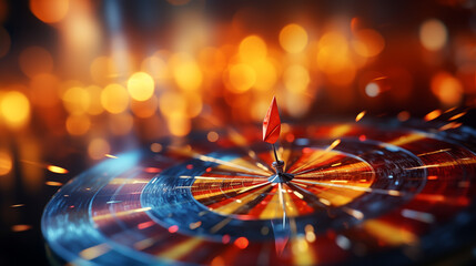 A Dartboard with a Glowing Dart in the Center, Surrounded by Sparks and a Fiery Background