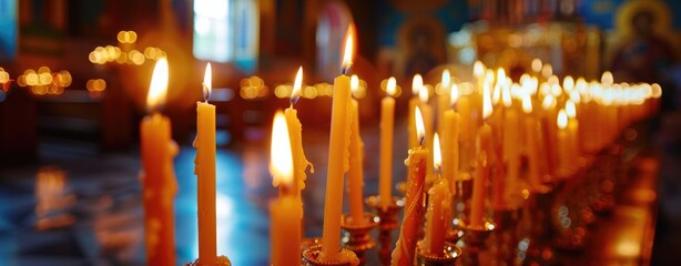 Candles in the interior of an Orthodox church